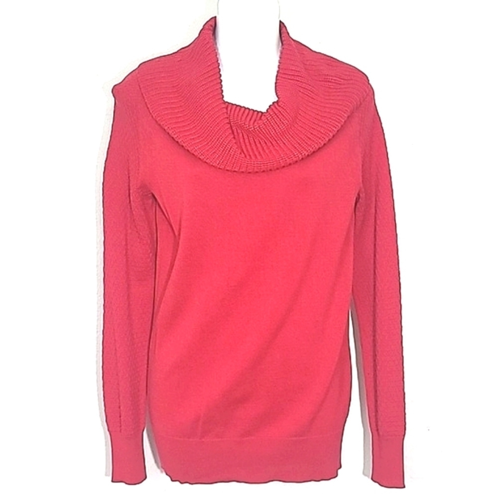 Rafaella Red Cowl Neck Sweater Cotton Blend Waffle Cable Knit Long Sleeve Small